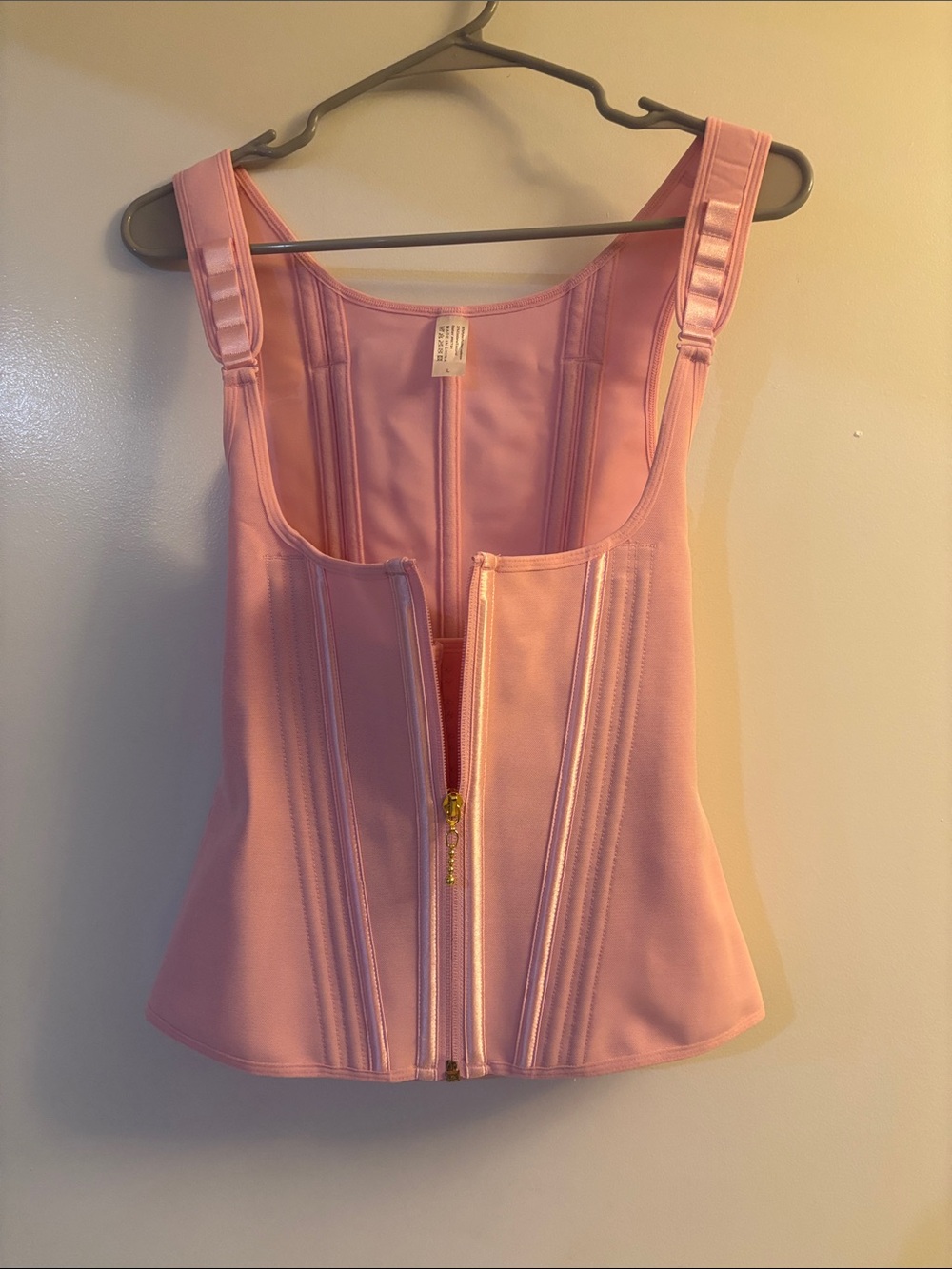 Pink Structured Zip-Front Camisole Top